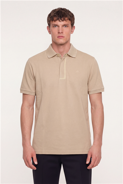 Erkek Kum Dar Kesim Slim Fit %100 Pamuk Pike Polo Yaka T-Shirt