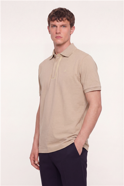 Erkek Kum Dar Kesim Slim Fit %100 Pamuk Pike Polo Yaka T-Shirt