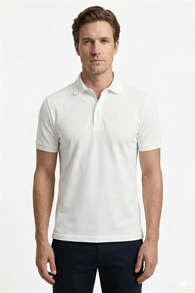 Erkek Ekru Dar Kesim Slim Fit  %100 Pamuk Dokuma Polo Yaka Tişört