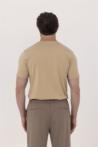 Kum %100 Pamuk Gizli Fermuarlı Polo Yaka T-shirt 