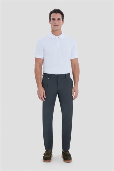 Regular Fit Pileli Erkek Chino Pantolon Koyu Haki