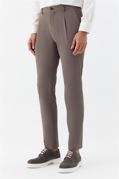 Regular Fit Pileli Erkek Chino Pantolon Koyu Vizon