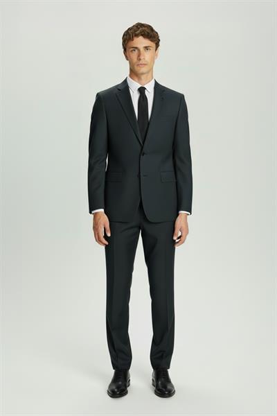 Erkek Yeşil Slim Fit 6 Drop Mono Yaka Düz Takım Elbise