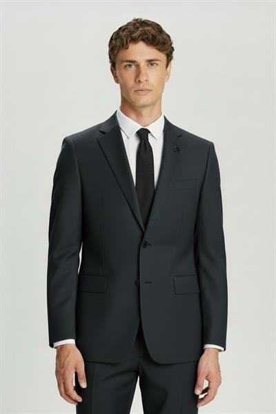 Erkek Yeşil Slim Fit 6 Drop Mono Yaka Düz Takım Elbise