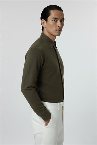 Sabri Özel Erkek Haki Düz Düğmeli Yaka Slim Fit Gömlek