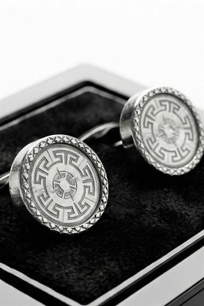 Metal Gri Yuvarlak Erkek Kol Düğmesi