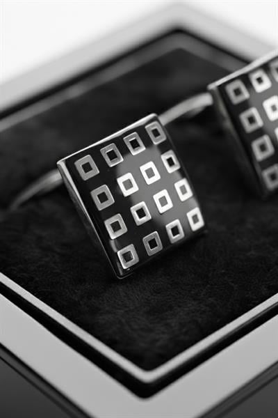 Metal Siyah-Gri Kare Erkek Kol Düğmesi