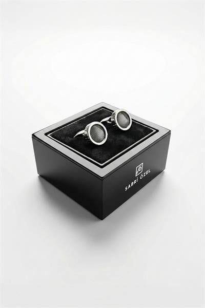 Metal Gri Yuvarlak Erkek Kol Düğmesi