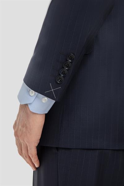 Erkek Lacivert Slim Fit Mono Yaka Çizgili 6 Drop Yün Karışımlı Takım Elbise