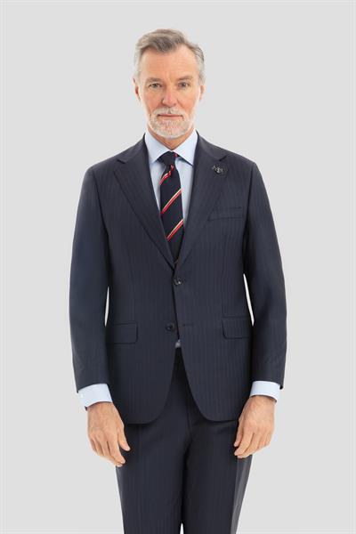 Erkek Lacivert Slim Fit Mono Yaka Çizgili 6 Drop Yün Karışımlı Takım Elbise