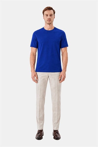 Saks Mavi %100 Pamuk Regular Fit Dokuma Bisiklet Yaka Basic T-Shirt