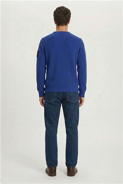 Giotelli Saks Mavi Regular Fit Yünlü Bisiklet Yaka Triko Kazak