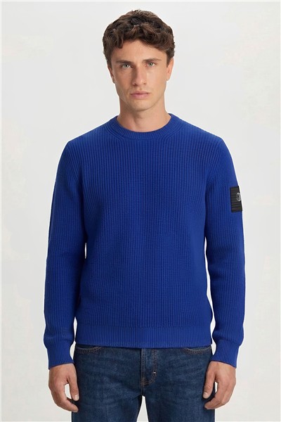 Giotelli Saks Mavi Regular Fit Yünlü Bisiklet Yaka Triko Kazak