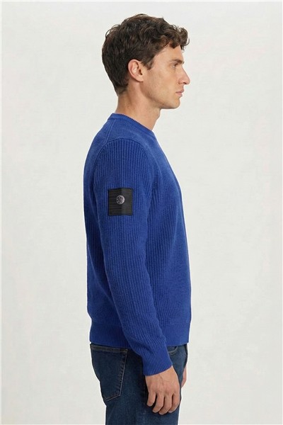 Giotelli Saks Mavi Regular Fit Yünlü Bisiklet Yaka Triko Kazak