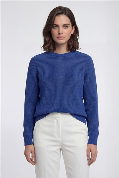 Giotelli Saks Mavi Regular Fit Yünlü Bisiklet Yaka Triko Kazak