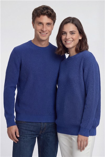 Giotelli Saks Mavi Regular Fit Yünlü Bisiklet Yaka Triko Kazak