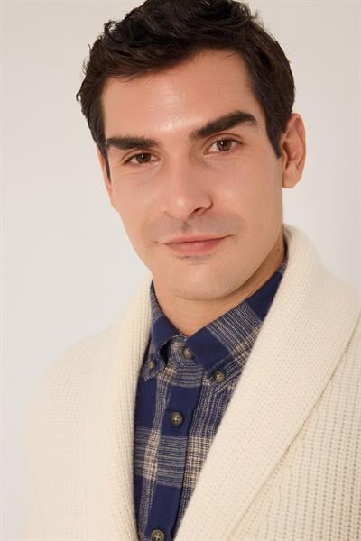 Erkek Ekru Rahat Kesim Comfort Fit Yünlü Ajurlu Torba Cep Şal Yaka Düğmeli Triko Hırka