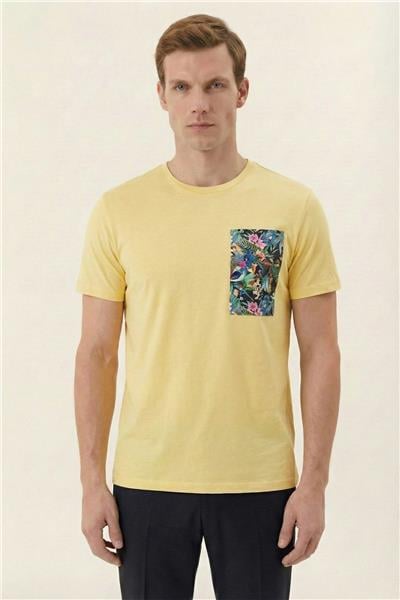 Giotelli Sarı Slim Fit Pamuk Karışımlı Bisiklet Yaka Erkek Tişört