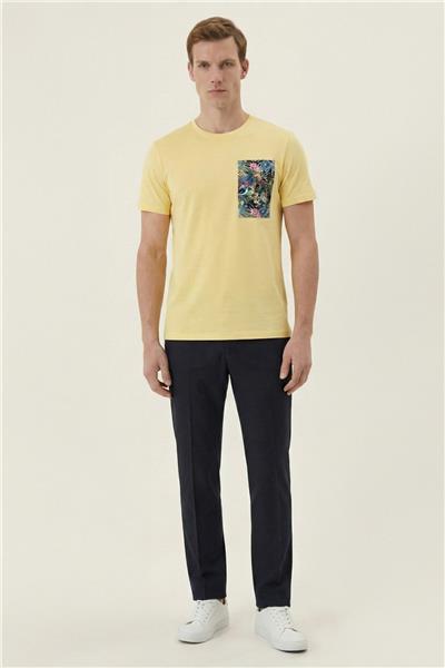 Giotelli Sarı Slim Fit Pamuk Karışımlı Bisiklet Yaka Erkek Tişört