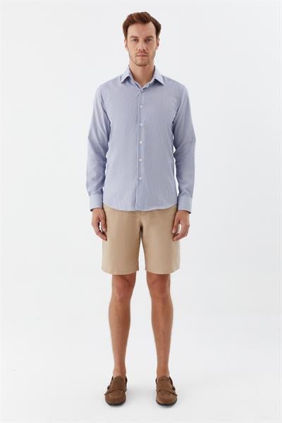 Erkek Koyu Mavi Çizgili Sivri Yaka Regular Fit Gömlek