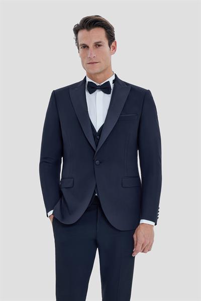 Sivri Yaka Erkek Smokin Takım Elbise Siyah