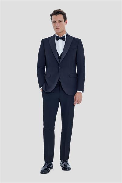 Sivri Yaka Erkek Smokin Takım Elbise Siyah