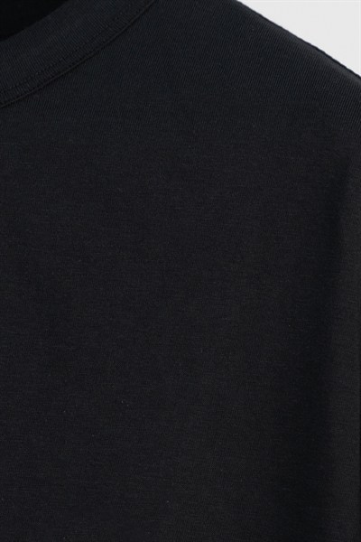 Siyah %100 Pamuk Bisiklet Yaka Düz Renk Basic T-Shirt