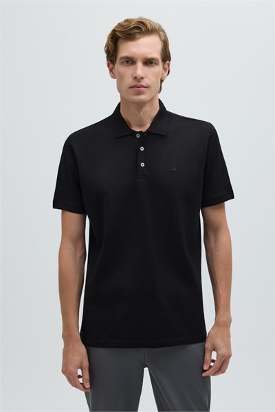 Siyah %100 Pamuk Dokuma Slim Fit Polo Yaka T-shirt