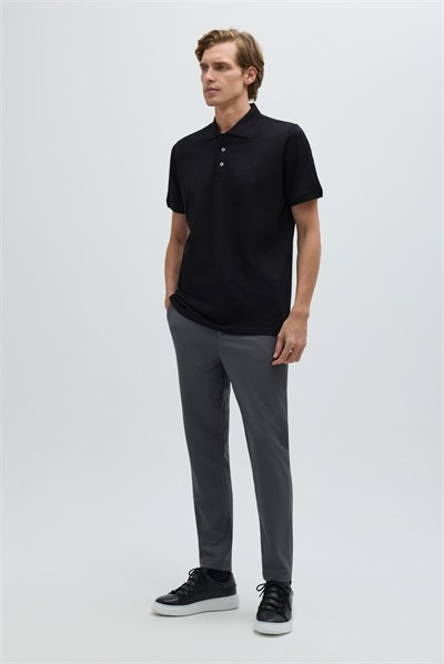 Siyah %100 Pamuk Dokuma Slim Fit Polo Yaka T-shirt