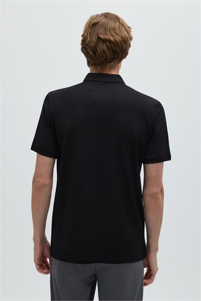 Siyah %100 Pamuk Dokuma Slim Fit Polo Yaka T-shirt