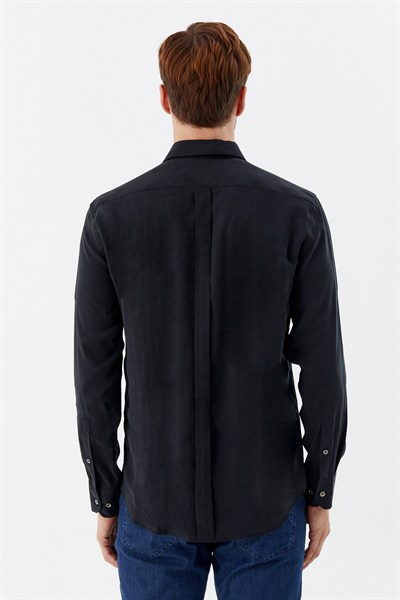 Siyah %100 Pamuk Klasik Yaka Cepli Slim Fit Gömlek