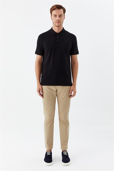 Siyah %100 Pamuk Patlı Polo Yaka Regular Fit T-Shirt 