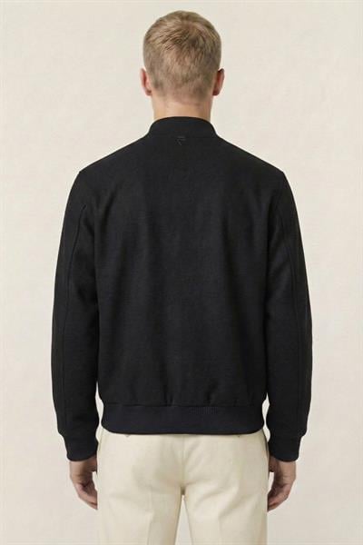 Giotelli Siyah Regular Fit Yünlü Bomber Yaka Kaşe Erkek Mont