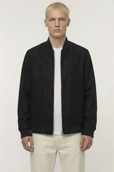 Giotelli Siyah Regular Fit Yünlü Bomber Yaka Kaşe Erkek Mont