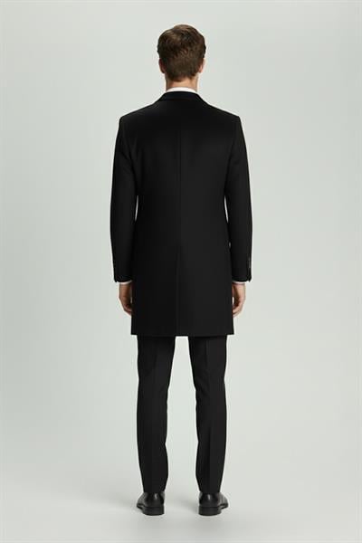 Giotelli Siyah Regular Fit Yün Karışımlı Ceket Yaka Orta Boy Erkek Palto