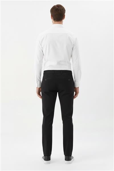 Giotelli Siyah Comfort Fit Yünlü Kanvas Kumaş Yan Cepli Normal Bel Erkek Pantolon