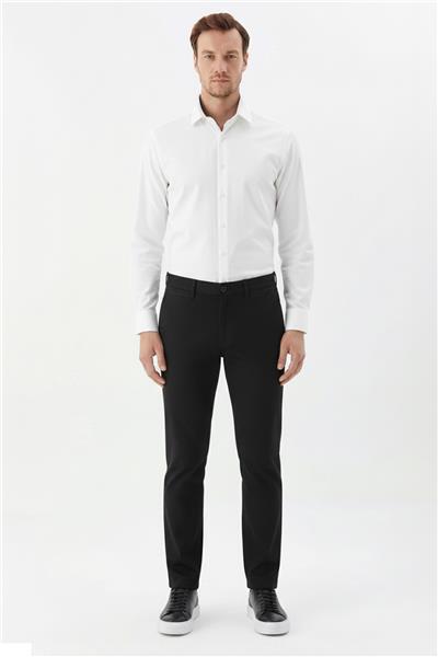 Giotelli Siyah Comfort Fit Yünlü Kanvas Kumaş Yan Cepli Normal Bel Erkek Pantolon