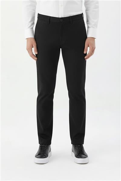 Giotelli Siyah Comfort Fit Yünlü Kanvas Kumaş Yan Cepli Normal Bel Erkek Pantolon