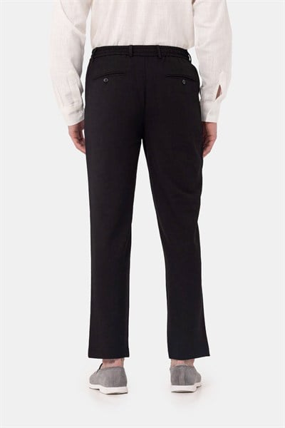 Siyah Keten Görünümlü Arka Lastikli Köprü Kemerli Bağcıklı Regular Fit Jogger Pantolon