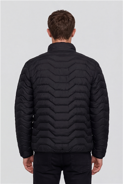 Erkek Siyah Dar Kesim Slim Fit Dik Yaka Fermuarlı Mont