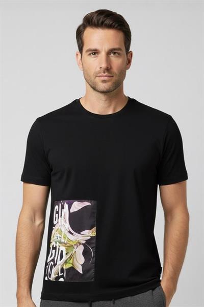 Giotelli Siyah Oversize Fit %100 Pamuk Baskılı Bisiklet Yaka Erkek Tişört