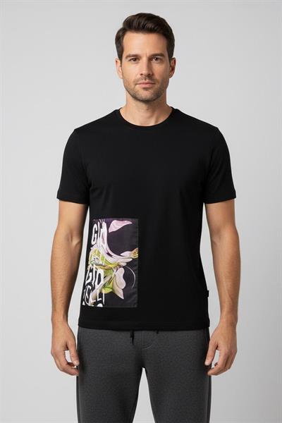 Giotelli Siyah Oversize Fit %100 Pamuk Baskılı Bisiklet Yaka Erkek Tişört