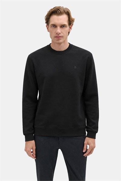 Siyah Bisiklet Yaka Basic Erkek Oversize Sweatshirt 