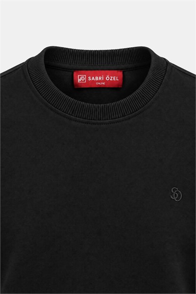 Siyah Bisiklet Yaka Basic Erkek Oversize Sweatshirt 