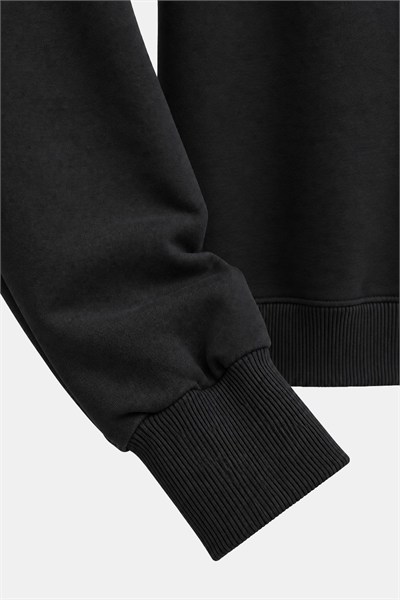 Siyah Bisiklet Yaka Basic Erkek Oversize Sweatshirt 