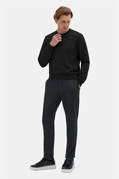Siyah Bisiklet Yaka Basic Erkek Oversize Sweatshirt 