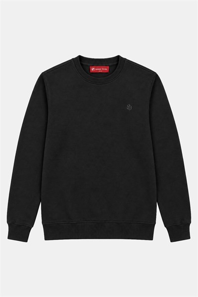 Siyah Bisiklet Yaka Basic Erkek Oversize Sweatshirt 