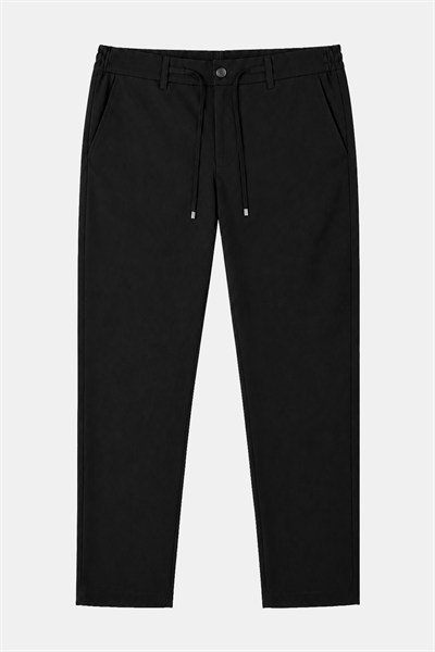 Siyah Dokulu Arka Lastikli Köprü Kemerli Bağcıklı Slim Fit Jogger Pantolon