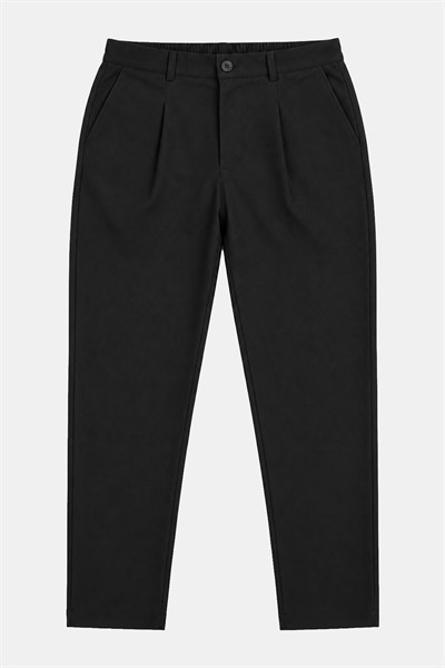 Siyah Regular Fit Standart Kesim Beli Lastikli Pantolon