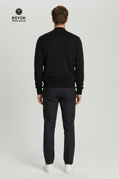 Siyah Lacivert Regular Fit Yünlü Pilot Yaka Astarlı Çelik Örme Erkek Triko Mont